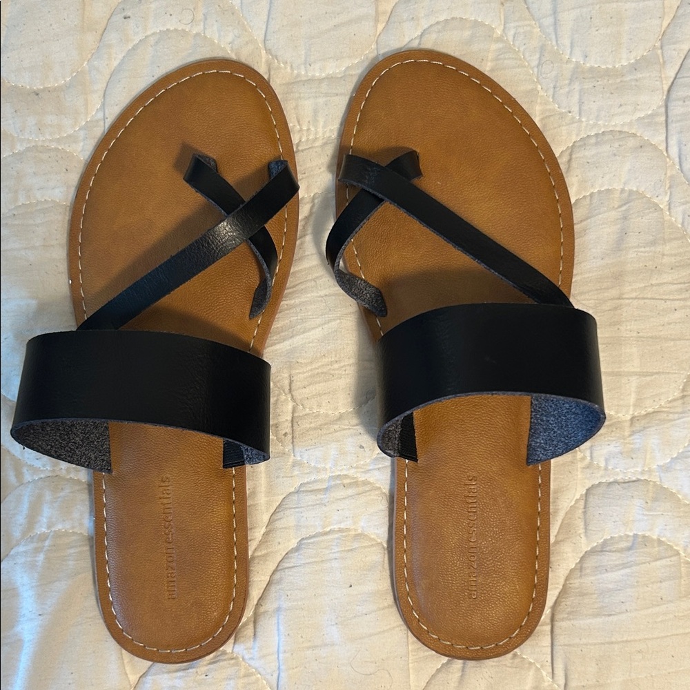 Amazon Essentials Black and Tan  Sandals Soft leather and comfortable
